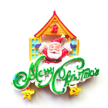 Venda quente Feliz Ano Novo, Papai Noel Estrelas de Alto grau de resina de ímã de geladeira em Casa Decoração adesivos magnéticos  4