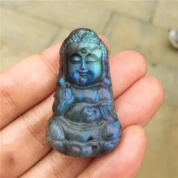 Belo cristal esculturas naturais esculpidas à mão labradorite Buda de pedra Pingente de colar de jóias de moda presentes 1pcs  5