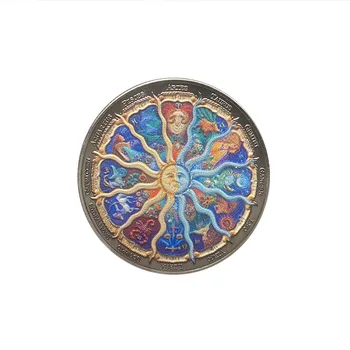 Doze constelações moeda da Sorte de direcção da Bússola do Sol e da lua Adivinhação moedas Comemorativas Vintage Metal artesanato Coleção  4