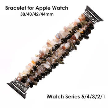 Bracelete para Apple Faixa de Relógio iWatch Série 7/6/5/4/3 de Luxo, feitos à mão Elástica Jóias Bling Pulseira Preto Frisado Vistoso Pedras  5