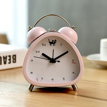 Desenhos animados modernos de Metal Retro Relógio Despertador Bonito do Lado da Cama Função Soneca do Alarme-Rádio-relógio Temporizador Horloge do ambiente de Trabalho Art Deco EK50AC  10