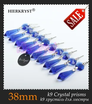 HIERKRYST 100 pcs/monte Azul Lustre de Cristais de Vidro da Lâmpada Prismas Partes icicle de Suspensão Pingentes de 38mm de 1,49