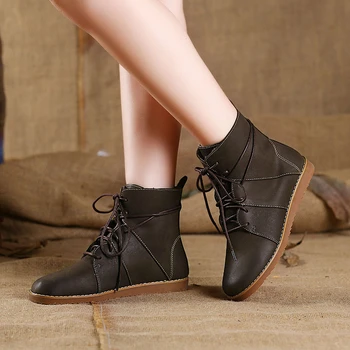 Sapatos Femininos De Couro Genuíno Tornozelo Botas Para Mulheres De Inverno Senhoras Sapatos De Plataforma De Salto Baixo De Renda Até 2019 Novo Design Frete Grátis  10