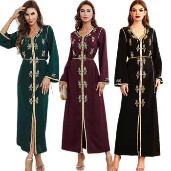 Dubai árabe Muçulmana, as Mulheres de Vestido Longo Abaya Roupa Islâmica turca Oriente Médio Strass Maxi Túnica com decote em V Luxo de Festa à Noite  10