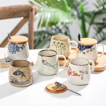 Vintage Caneca de Café Japonês original do Estilo Retro de Cerâmica, Copos, 380ml Forno Mudança de Barro pequeno-Almoço Copa Criativa de Presente para os Amigos  10