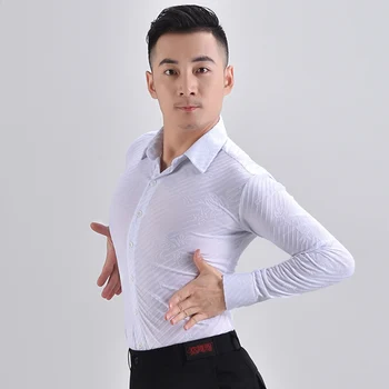 Preto Branco de mangas compridas Dança Moderna Tops Homens da Dança de Salão Camisa de Dança de Salão Roupa Nova Prática de Dança Fantasias  10