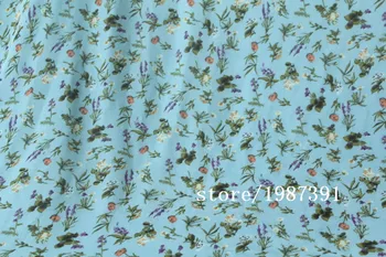 150cm de largura tecido chiffon pequenas flores de padrão de luz de fundo azul pode ver através de terno de saia-vestido cabeça CH-7747  10
