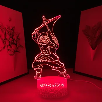 3D Noite do DIODO emissor de Luz de Anime Demon Slayer Inosuke Hashibira para Decoração do Quarto de Luz Presente de Aniversário Mangá LED 3D Candeeiro de Mesa  10