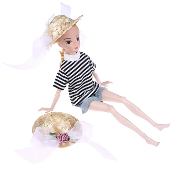 1pc Casa de bonecas em Miniatura do Chapéu de Palha do Chapéu, que, em W/Flor De 30CM Boneca Decoração Arnês Acessórios Diâmetro 8CM  10