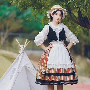 Lolita Conjunto Kawaii Estilo de Roupa Colete+saia+avental de Empregada Vestidos Conjunto de Cosplay Anime Harajuku Lolitas Polónia Traje Tradicional Define  10