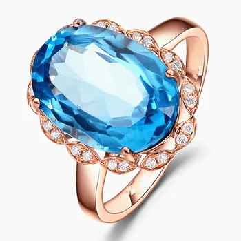 Oval azul turquesa, água-marinha, topázio pedras preciosas, anéis de diamante para as mulheres de ouro rosa de 18k cor jóias bague bijoux festa de casamento de presente  10