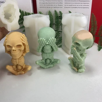 Novo 3D Silicone Crânio Vela do Molde Velas de Aromaterapia Gesso, Cera, Sabão Moldes para DIY Trajes de Halloween Esqueleto de Modelagem  10