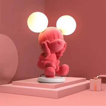 Mickey resina tabela luzes da sala de crianças quarto cottagecore de cabeceira decoração da lâmpada dom ajustável cor-de-rosa bonito da mesa de decoração da lâmpada  10