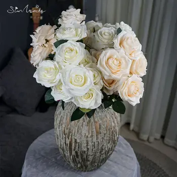 SunMade 10 Cabeças De Luxo Artificial Rose Bouquet De Flores De Decoração De Casamento Outono Decorações De Flores Artificales A Decoração Home  10